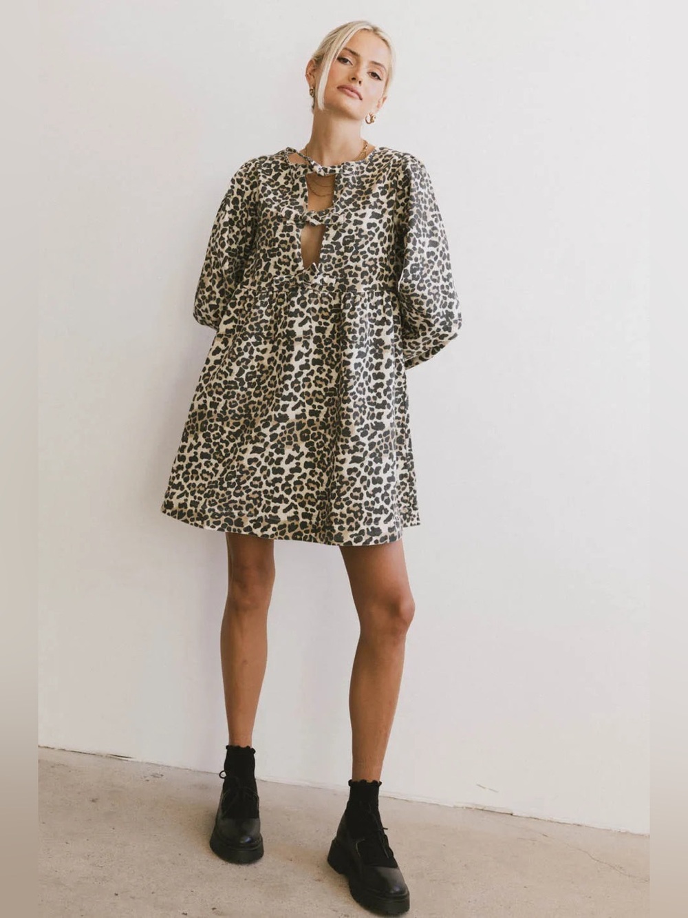 Böhme Tyler Peplum Mini Dress Leopard Print Bow Tie Front XL